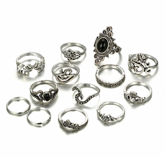 Hamsa Om Eye of Horus Silver 13-Ring Set - Picture 4 of 8
